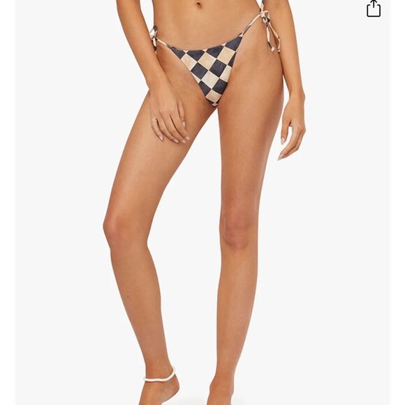 WeWoreWhat Black and Cream Checkered tie Bikini Bottom pale gold and black - Picture 1 of 4